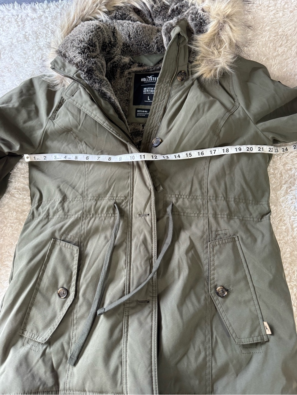 Hollister olive green sherpa-lined faux-fur trimmed hooded parka Size large - Picture 5 of 13